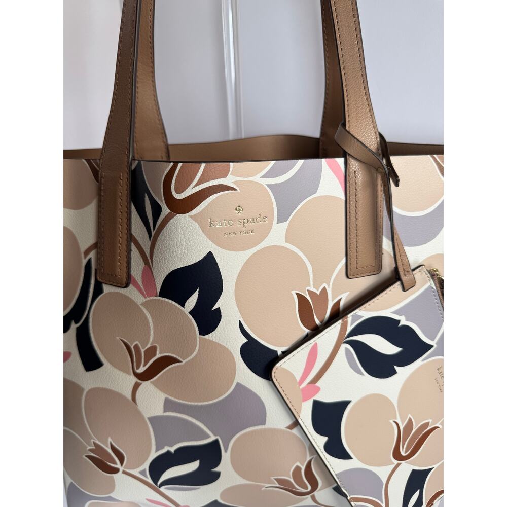 Kate Spade Mya Breezy Floral Reversible Tote + Zip Pouch Neutral - Picture 6 of 15